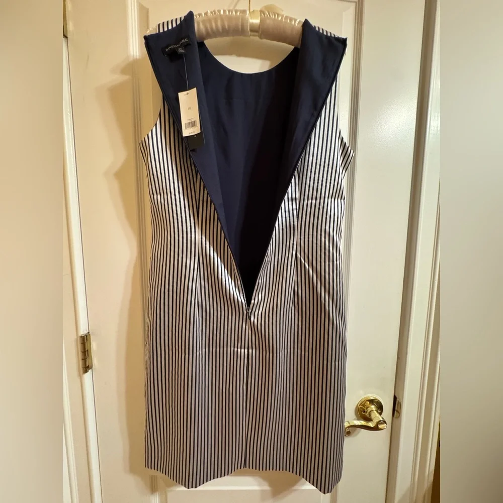 NWT Banana Republic Navy/ Silver Stripe Double Bow Shift Satin Dress Size 10 - Picture 9 of 9